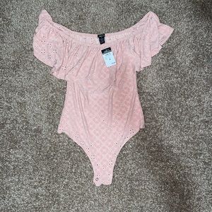 blush pink off shoulder bodysuit